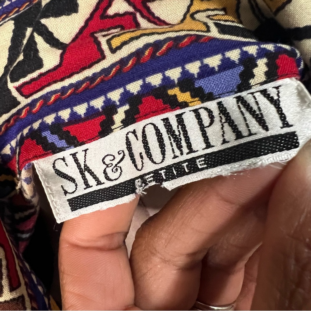Vintage SK & Company Black with Multi Color Tribal Print Long Sleeve Blo… - Picture 14 of 17
